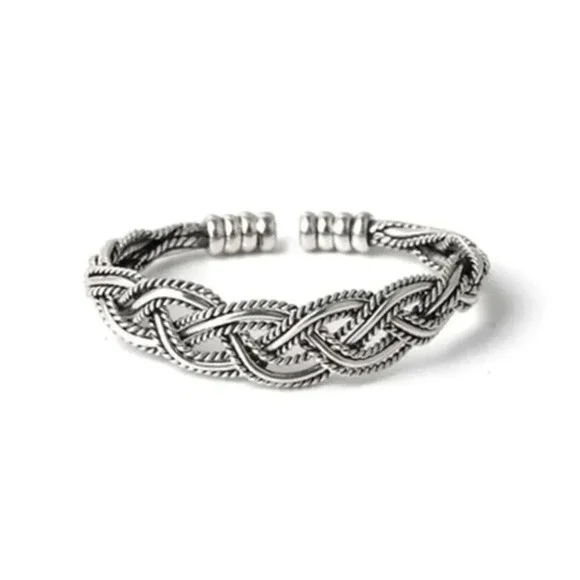 925 Sterling Silver Braided Modern Twist Cuff Bracelet Silver Bangle Bracelet - Picture 1 of 6